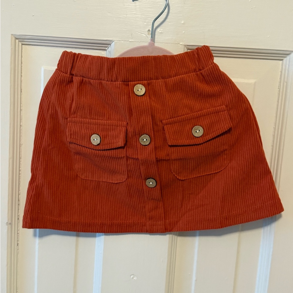 Rust Corduroy Mini Skirt with Pockets